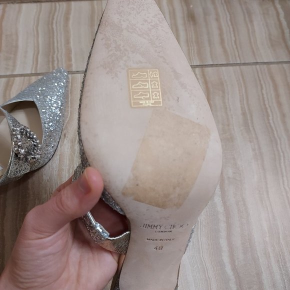 Jimmy Choo Silver Sparkle Glitter Wedding Crystal Buckle Marta Heel Mules - Picture 8 of 10